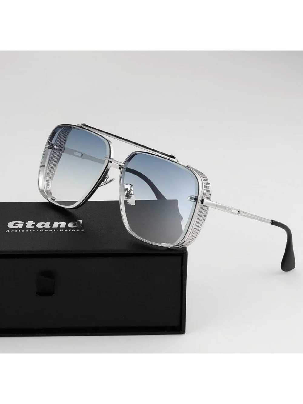 Oversized Square Aviator Gradient Sunglasses for Men | Vintage Metal Steampunk